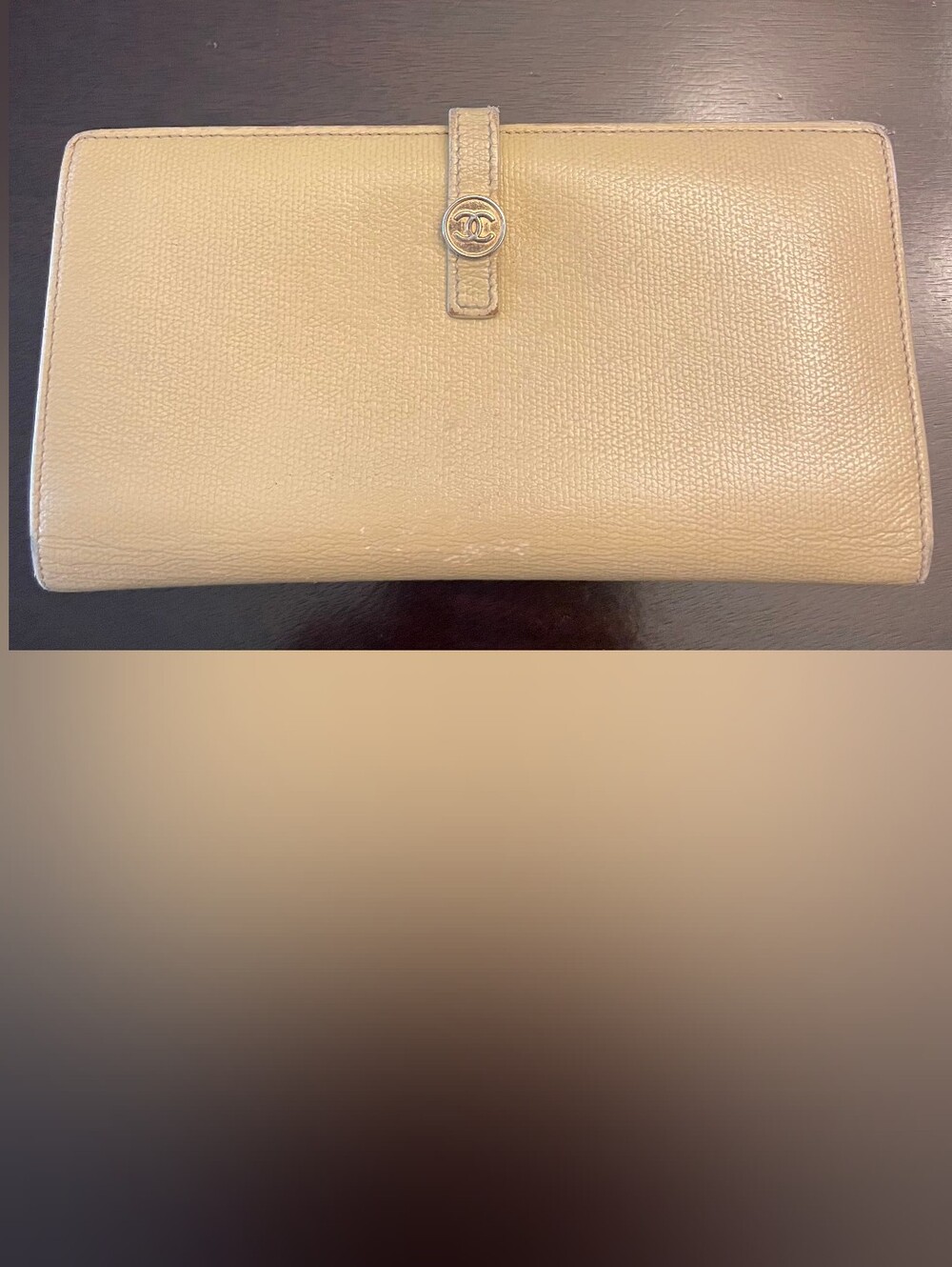 Chanel Beige Caviar Leather Long Bifold Wallet Authentic
